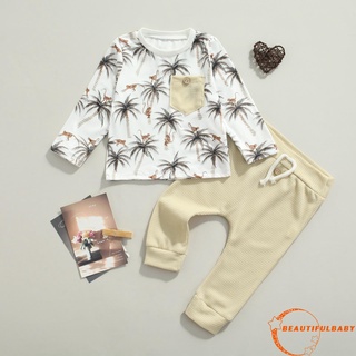 B: b: conjunto de ropa Casual de dos piezas para niños, diseño de coco blanco estampado jersey y pantalones