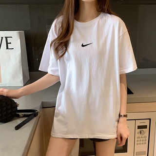 Ropa de mujer 100% algodón 2020 verano nueva camiseta de manga corta mujer suelta NK salvaje manga larga instalada gancho impresión Top (2)