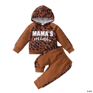 E6-2pcs Unisex Baby chándal, leopardo impresión manga larga jersey camisa + pantalones casuales para niños pequeños, niñas, 3-24 meses