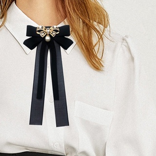 la estilo japonés mujeres estudiante pre lazo broche con perla rhinestone larga cinta bowknot joyería uniforme camisa cuello pin corbata