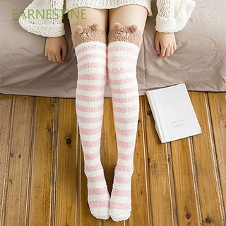 EARNESTINE Stockings Warm Socks Printed Striped Long Thigh High Knee Kawaii Cozy Medias Lovely Girl Winter/Multicolor