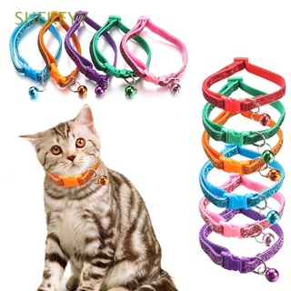 SHEKEYY Sequin Dog Collar Buckle Bell Pendant Cat Collars Pet Supplies Puppy Cat Accessories Adjustable Kitten Necklace/Multicolor