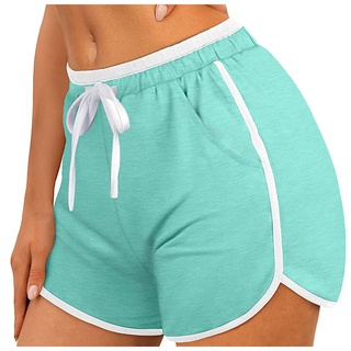 Mujer deportes Color sólido bolsillo con cordón suelto Casual pantalones cortos de Yoga (7)