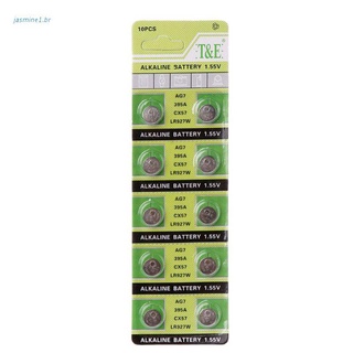 Jas 10 pzs batería Ag7 Alkaline 1.55 V botón moneda reloj Celular baterías Lr927 Lr57 Sr927W 399 Gr927 395a