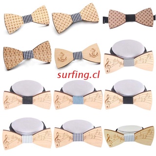 SURF Handmade Wooden Bowtie Musical Note Boat Hook Pattern Party Necktie Bowknot