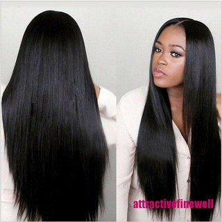 Atbr peluca De cabello Natural recta Resistente al Calor encaje frontal Wigs color negro Att (1)