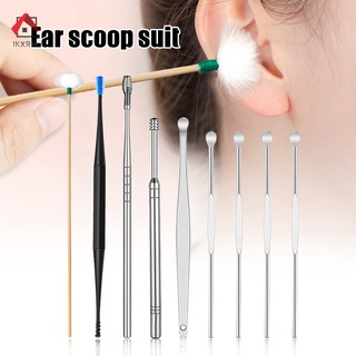 Ikxrm kit de limpiador de oídos de acero inoxidable removedor de cera de Curette pluma de oreja limpiador de oreja cuchara espiral herramienta de limpieza de oídos
