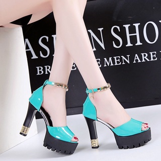 Zapatos de mujer verano 2021 nuevas sandalias femeninas de fondo grueso de tacón alto 12 cm super tacón alto grueso con boca de pez solo zapatos de baile de boda (8)