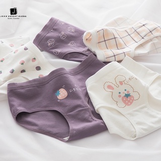 JKG 5PCS Purple Set Cotton Underwear Cute Rabbit Panties Middle Waist Briefs Girls Lingerie