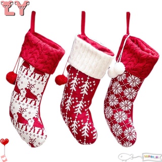 LY Hanging Ornaments Christmas Stocking Socks Gift Candy Bags Xmas Sack New Year Christmas Tree Decor Home Kids Knitted