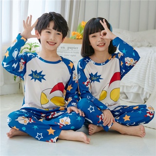 Pijamas conjunto Baju Tidur Kanak Perempuan Kawaii pijama de manga larga de dibujos animados impreso O-cuello camisones ligero Unisex para niños y niñas poliéster ropa de sueño