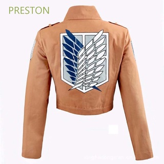 Preston moda ataque en Titan chaqueta hombres abrigo Anime chaqueta mujeres poliéster fiesta fresco Shingeki no Kyojin Cosplay disfraz