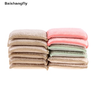 【BSF】 6 PCS Bamboo fiber sponge kitchen cloth cleaning brush scouring pad reusable 【Baishangfly】