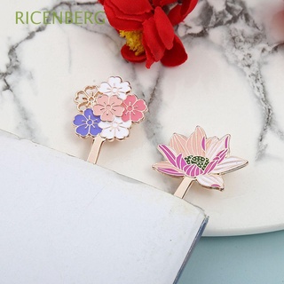 RICENBERG Creative Reading Assistant Colorful Book Support Bookmarks Lotus Flower Students Special School Supplies Metal Sakura Page Label