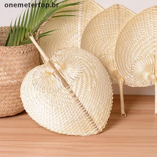 (Onepertop) Ventilador hecho a mano De bambú De paja y tela Para manualidades/verano/decoración del hogar (Br)