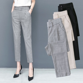 Listo STOCK 👍 Mujer Algodón Lino Pantalones Casual Oficina Formal Largos