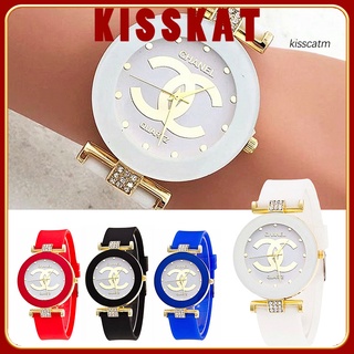 Kiss-Gfx Chanel reloj de pulsera de cuarzo analógico redondo con correa de silicona para mujer regalo