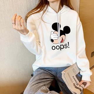 Baju Mickey Mouse Pareja Sudadera Con Capucha De Las Mujeres De Manga Larga Suelta Suéter Camisa