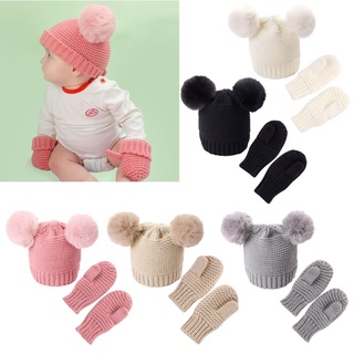 exis 2020 unisex niños niñas niños bebé bebé invierno caliente ganchillo punto sombrero gorro gorra+mittens sólido conjunto de guantes de bebé accesorios (8)