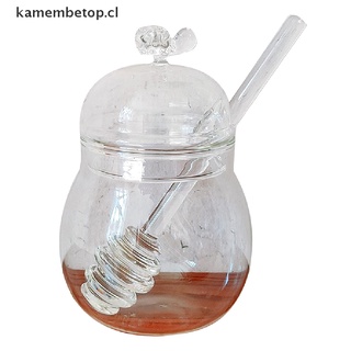 【kamembetop】 1Pcs Honey Jar with Dipper and Lid Transparent Glass Honey Container Honey Pot 【CL】