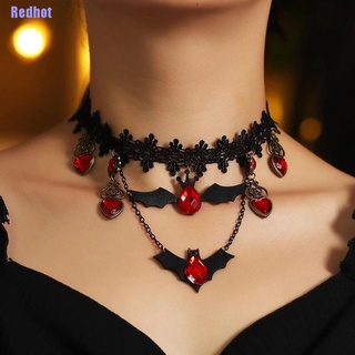(Redhot) Gótico joyería rojo murciélago Halloween collar de encaje gargantilla collar pesadilla capas (1)