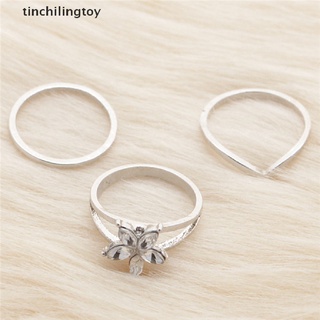 [tinchilingtoy] 3 unids/set plata rhinestone crystal daisy toe anillo dedo del pie de playa boho joyería [caliente] (4)