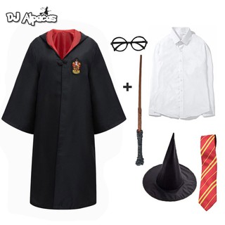 Trajes Harry Potter Cosplay Slytherin Magic Robe Cape Disfraces de Halloween Uniforme con corbata Magic Wand Cloak