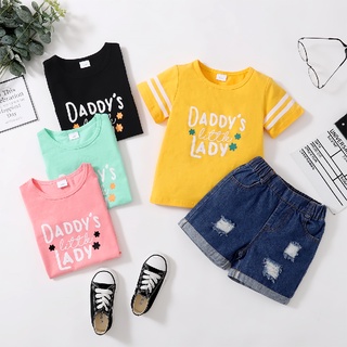 niños bebé niñas conjunto de ropa lindo letra impresión camiseta de manga corta + pantalones cortos de mezclilla jeans casual traje