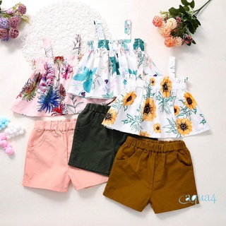 ANANA-Kid camisola + pantalones cortos, estampado Floral cintura elástica volantes versión una línea ropa de verano