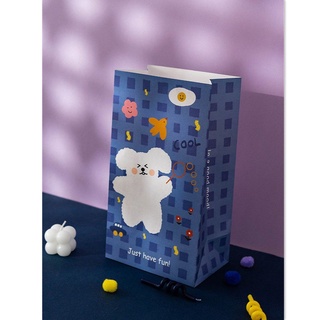 tarsure 6pcs color plaid bolsa de papel snack embalaje lindo de dibujos animados galleta caramelo bolsa mini bolsa de almacenamiento con pegatinas oso coreano regalo embalaje (9)