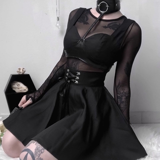 goth oscuro vintage cintura alta gótico faldas mujeres harajuku plisado punk grunge otoño 2019 vendaje rivot mujer falda moda