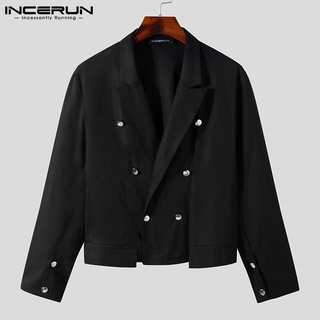 Xman - chaqueta recortada para hombre, manga larga, Color sólido, doble botonadura (6)