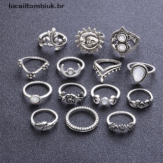 [luiukhot] 14 piezas/juego de anillos Midi luna/luna/Cristal/apilado Lucaiitombiuk