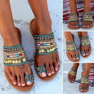 las mujeres hechas a mano zapatillas elegantes artesanales casual cómodo slip-on estilo griego boho redondo clip dedo del pie plano con chancla