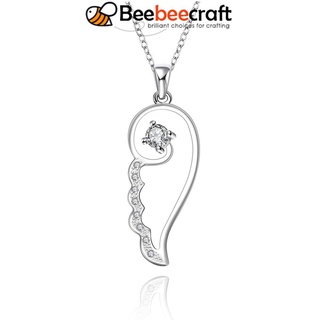 Beebeecraft 1pc Silver Color Plated Brass Cubic Zirconia Wing Pendant Necklaces Clear 18 inches