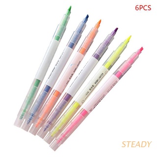 STEADY 6 Colors Double Headed Highlighter Pen Fluorescent Marker Art Drawing Stationery