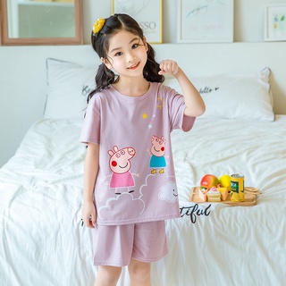 Los niños pijamas niños y niñas verano de algodón de manga corta de dibujos animados delgado de algodón de los niños y adolescentes Loungewear pijamas traje