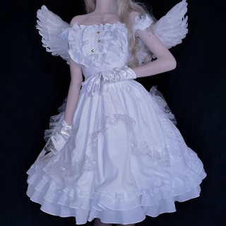 retro kawaii chica gótico encaje cosplay princesa vestido japonés ángel jsk cuento de hadas lolita vestido (2)