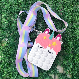 pop it monedero fidget juguetes de color arco iris lindo 3d unicornio empuje burbuja con banano bolsas de hombro anti-estrés fidget juguetes de los niños juguetes sensoriales (3)