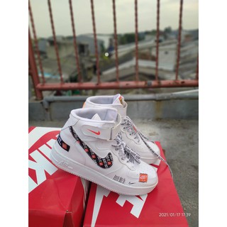 Ready Stock Nike Air Force One 1 Just Do It AF1 Low White Stitch Shoes White&Black