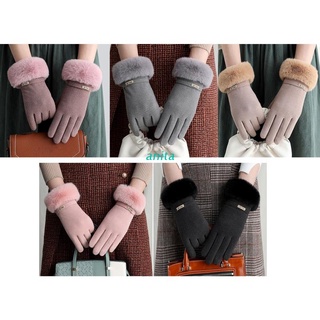 ant mujeres invierno caliente dedo completo guantes peludo puño de felpa forrado manoplas de pantalla táctil