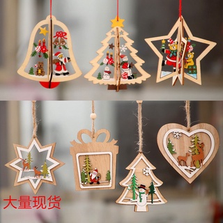 Navidad Víspera Regalos Decoraciones De Madera Hueco Pequeño Colgantes De Cinco Puntas Estrellas Campanas Para