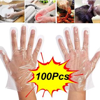 100 guantes desechables de plástico transparente