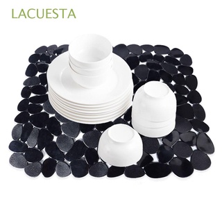 LACUESTA 30*40cm Drying Mat Large Kitchen Accessory Sink Protector Pebble Shape Creative Durable Plastic Transparent/Black Adjustable Dinnerware Mat/Multicolor