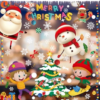 8 piezas de navidad de dibujos animados estáticos pegatinas de Santa Claus muñeco de nieve copo de nieve sin pegamento pegatina de navidad ventana de pared arte adornos