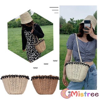 Bolso de mensajero en forma de cesta tejida para mujer/bolsa de verano con borla de playa