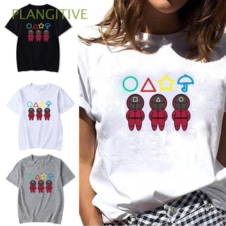 PLANGITIVE Periféricos Top Street Calamar Juego Camiseta Mujeres Impresión Streetwear Ropa Hombres Casual Manga Corta/Multicolor