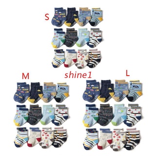 shine1 12 pares/juego de calcetines de algodón peinado para bebés/niños/antideslizantes/medias de piso de dibujos animados