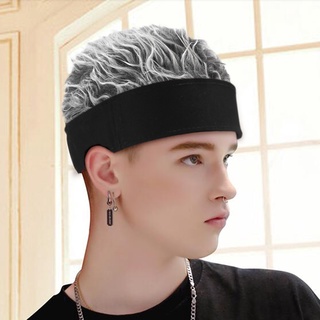 [mee]retro hip hop hombres mujeres beanie peluca sombrero de algodón corto falso pelo melón tapas