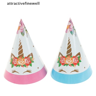 [attractivefinewell] 6pcs unicornio tema tapas de papel sombreros para niños cumpleaños boda fiesta decoración